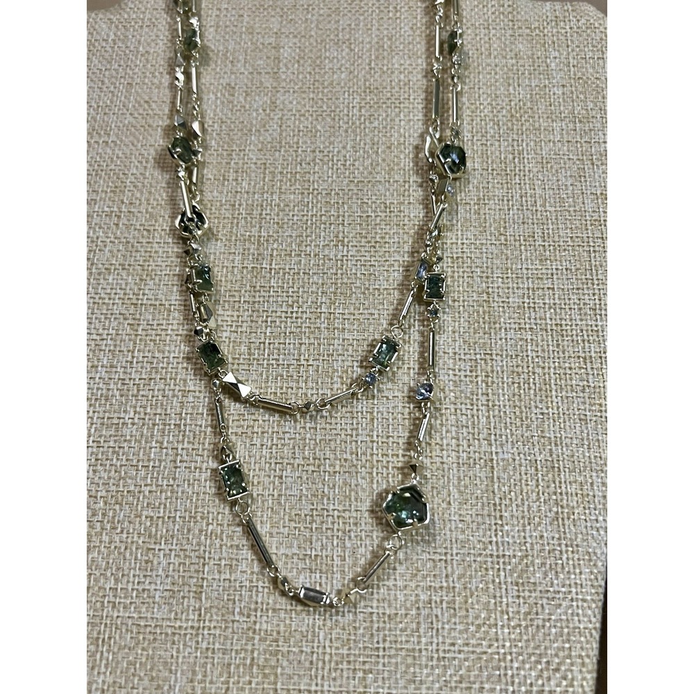 Kendra‎ Scott Yazmin Long Station Necklace Silver Sage Green 36" Boho Modern